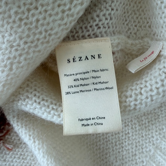 Sezane Joy Chevron Sweater White & Ochre / Brown, Size XS - Picture 10 of 13